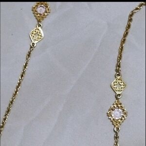 Gold Clover/Quatrefoil  Station Long Necklace With Crystal Pave